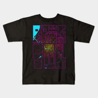 Bristol, England City Map Typography - Neon Kids T-Shirt